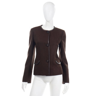 Loro Piana Brown Cashmere Sweater Jacket With Leather Trim