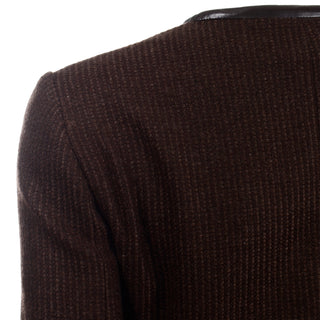 1990s Loro Piana Brown Cashmere Sweater Jacket With Leather Trim fine fabric