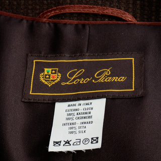 1990s Loro Piana Brown Cashmere Sweater Jacket With Leather Trim ribbed