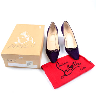 Christian Louboutin Deep Purple Suede Alice Shoes With Bow Original box