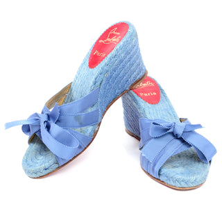 Christian Louboutin sz 37 shoes wedge sandals espadrilles blue