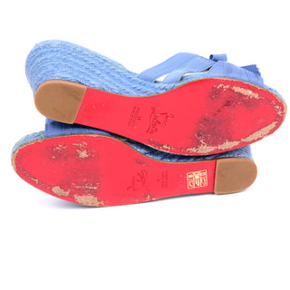 Christian Louboutin blue shoes wedge ribbon sandals espadrilles