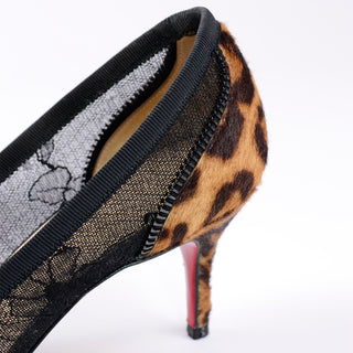 Christian Louboutin Souris 70 Pony Fur Lace Zipper Bow Kitten Heel mesh detail Shoes