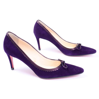 Christian Louboutin Deep Purple Suede Alice Shoes With Bow Original dust bag and box