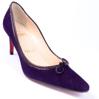 Christian Louboutin Deep Purple Suede Alice Shoes With Bow leather trim