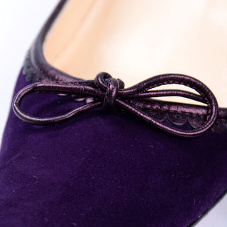 Christian Louboutin Deep Purple Suede Alice Shoes With Bow Metallic leather trim