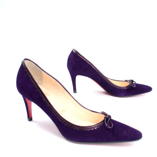 Christian Louboutin Deep Purple Suede Alice Shoes With Bow Paris