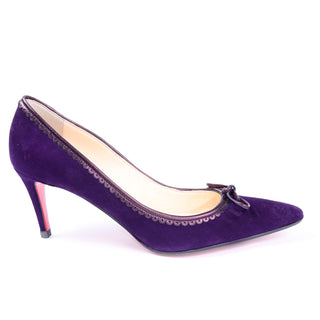 Christian Louboutin Deep Purple Suede Alice Shoes With Bow leather trim and heels