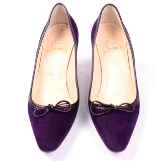 Christian Louboutin Deep Purple Suede Alice Shoes With Bow heels