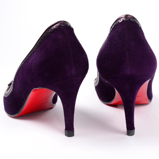 Christian Louboutin Deep Purple Suede Alice Shoes With Bow with dust bag and box