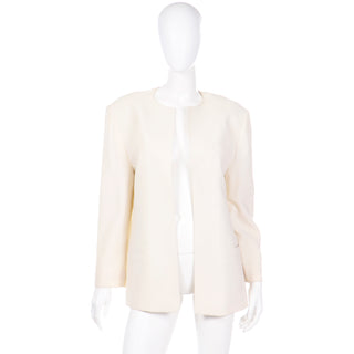 Louis Feraud Vintage Ivory Open Front Long Straight Jacket 1980s