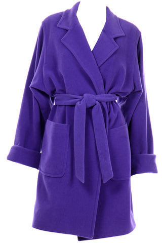 Louis Feraud Vintage Purple Coat With Belt and Pockets