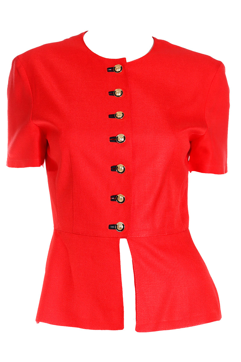 Vintage 1980s Louis Feraud Red Short Sleeve Jacket Top