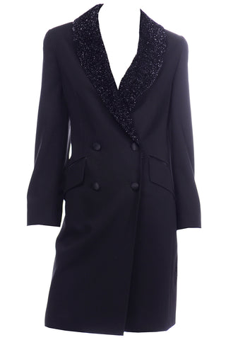 Louis Féraud Vintage Black Evening Blazer Coat With Sparkle Lapels
