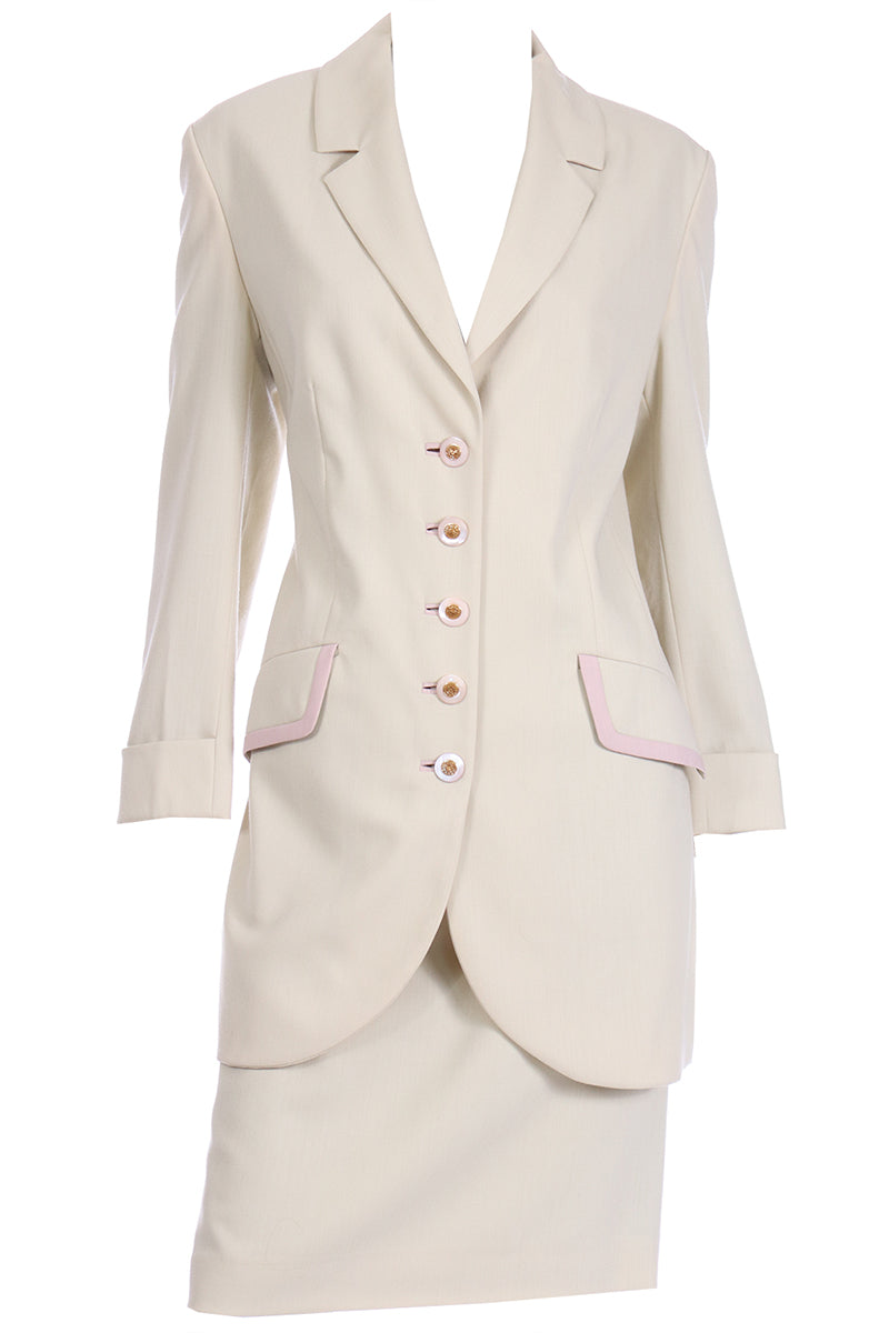 Vintage Louis Feraud Cream Jacket and Skirt Suit 1980s