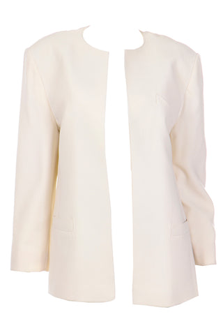 Louis Feraud Vintage Ivory Open Front Long Straight Jacket