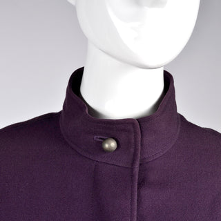 1980s Louis Feraud Purple Wool Vintage Coat With Pockets Sz 34 High Neck
