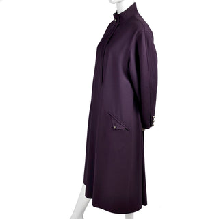 1980s Louis Feraud Purple Wool Vintage Coat With Pockets Sz 34 Oversized