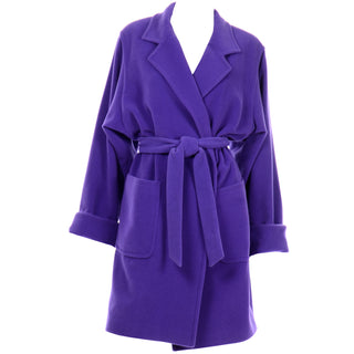 Louis Feraud Vintage Purple Coat With Belt and deep front Pockets 1980s 