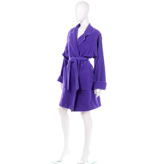 Louis Feraud Vintage Purple Coat With Belt and Pockets 80s