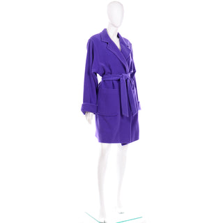 Louis Feraud Vintage Purple Coat With Belt and Front Pockets