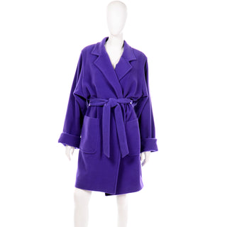1980s Louis Feraud Vintage Purple Coat With Belt and Pockets