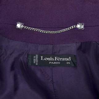 1980s Louis Feraud Paris Purple Wool Vintage Coat With Pockets Sz 34