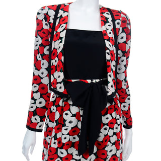 1980s Louis Feraud Red White & Blue Floral Silk Skirt Suit