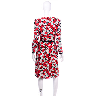 1980s Louis Feraud Red White & Blue Floral Silk Skirt Suit
