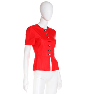 1980s Louis Feraud Red Short Sleeve Jacket Top