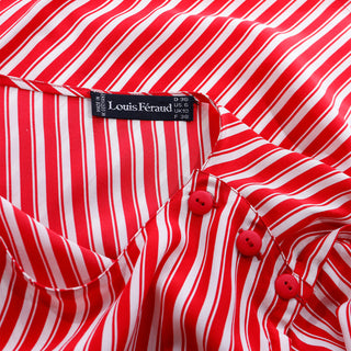 1980s Louis Feraud Red & white Striped Silk 3/4 Sleeve Blouse Top Made in W Germany