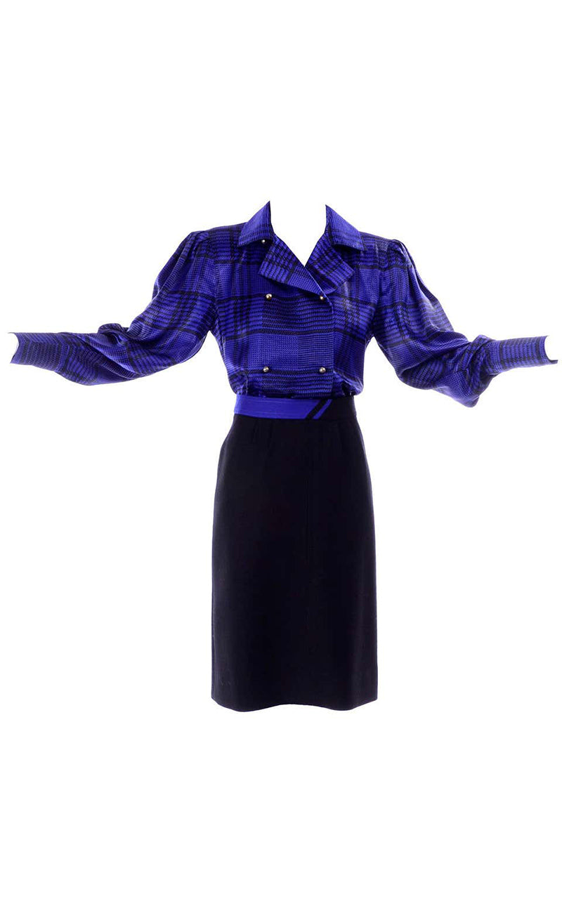 Louis Feraud, Jackets & Coats, Vintage Designer Louis Feraud Blue Floral Skirt  Suit