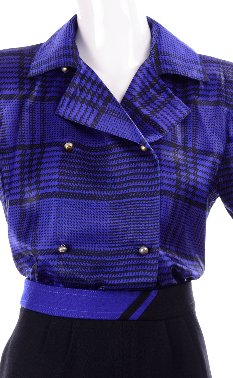 Louis Feraud Vintage Women’s Royal Blue Black Trim Long Sleeve Wool Blazer  Sz 8
