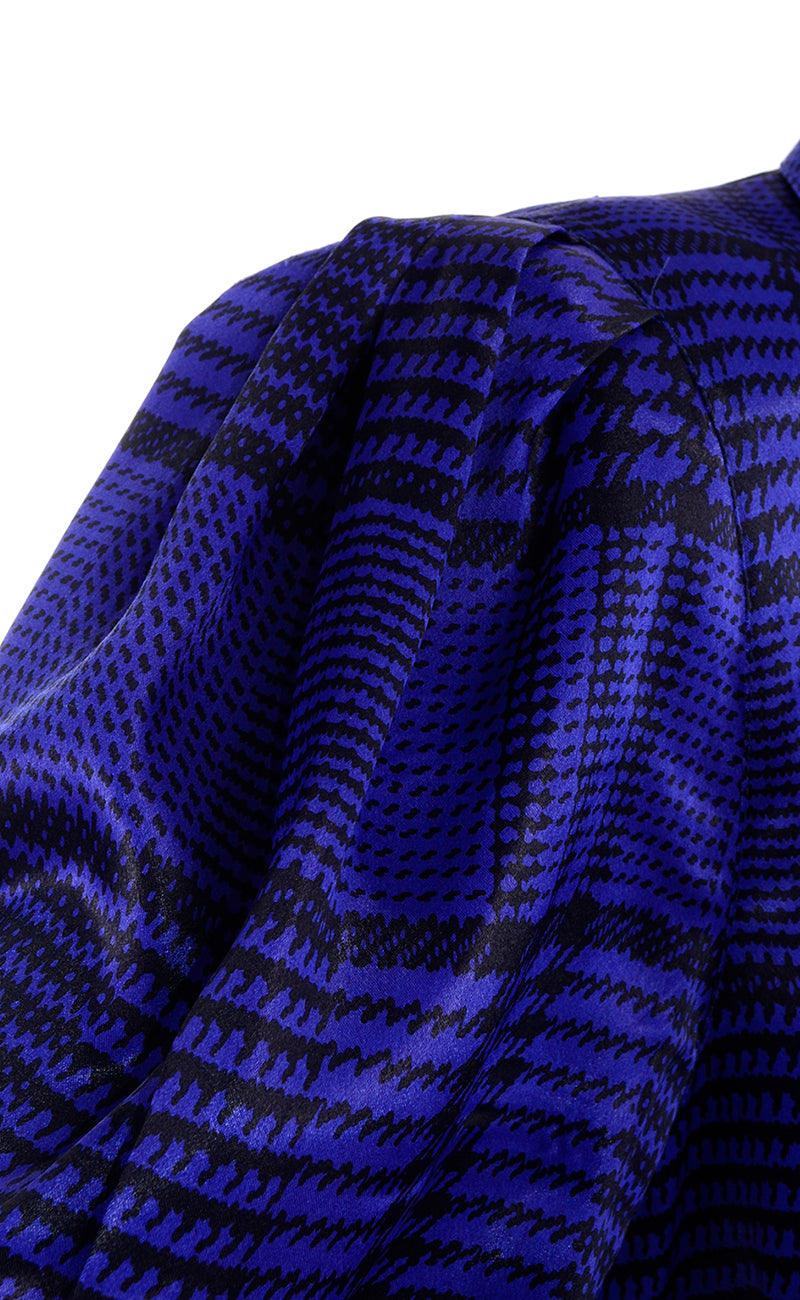 Louis Feraud Vintage Blue Plaid Blouse and Black Wool Skirt Suit Ensemble
