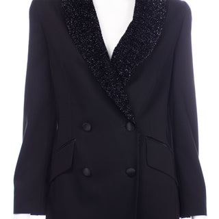 Louis Féraud Vintage Black Evening Blazer Coat With Sparkle Lapels Double Breasted