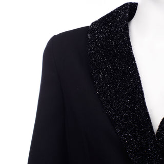 Louis Féraud Vintage Black Evening Blazer Coat With Fuzzy Sparkle Lapels