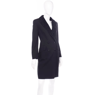 Louis Féraud Vintage Black Evening Blazer Coat With Sparkle Lapels Size M