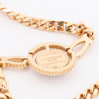 1980s Louis Feraud Paris Vintage Gold Necklace W Black Pearl Cabochon