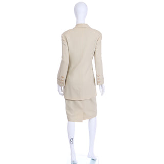 1990s Louis Feraud Neutral Minimalist Long Jacket & Skirt Suit w3pc