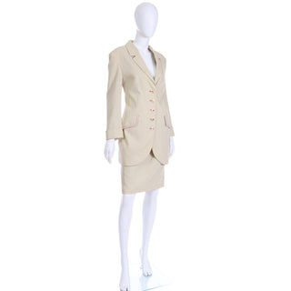 1990s Louis Feraud Neutral Minimalist Long Jacket & Skirt Suit 8/10