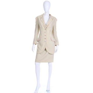 1990s Louis Feraud Neutral Minimalist Long Jacket & Skirt Suit M/L