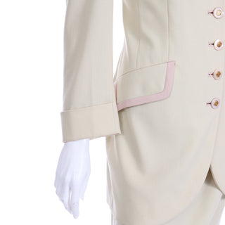 1990s Louis Feraud Neutral Minimalist Longline Jacket & Skirt Suit