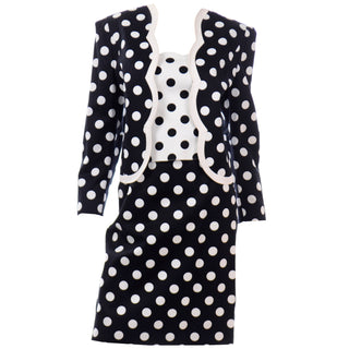 Vintage Louis Feraud Black & White Polka Dot 3 Pc Suit Bustier Skirt & Jacket lined 
