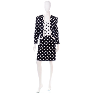Vintage Louis Feraud Black & White Polka Dot 3 Pc Suit Bustier Skirt & Jacket 10