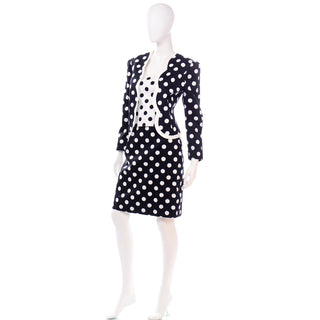 Cotton Vintage Louis Feraud Black & White Polka Dot 3 Pc Suit Bustier Skirt & Jacket