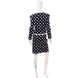 Vintage Louis Feraud Black & White Polka Dot 3 Pc Suit Bustier Skirt & Jacket fully lined