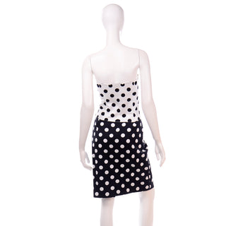 100% Cotton Vintage Louis Feraud Black & White Polka Dot 3 Pc Suit Bustier Skirt & Jacket