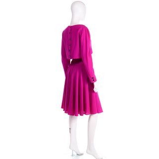 Designer Dress 1980s Louis Feraud Vintage Magenta Pink Double Breasted Dress With Full Skirt
