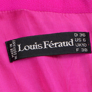 1980s Louis Feraud Vintage Magenta Pink Double Breasted Dress With Full Skirt Size 6