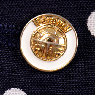 Vintage Louis Feraud Navy Blue & White Skirt Top & Jacket Suit w monogram buttons
